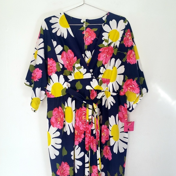 Vintage Dresses & Skirts - VINTAGE DAISY ROSE MAXI DRESS LARGE KAFTAN WRAP